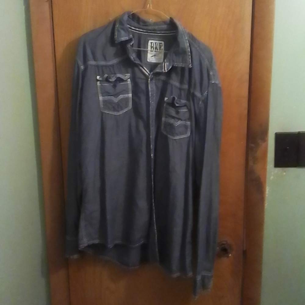 BKE Blue Lightweight Denim Shirt Jacket Size XL With Salvage Edge - Picture 6 of 8